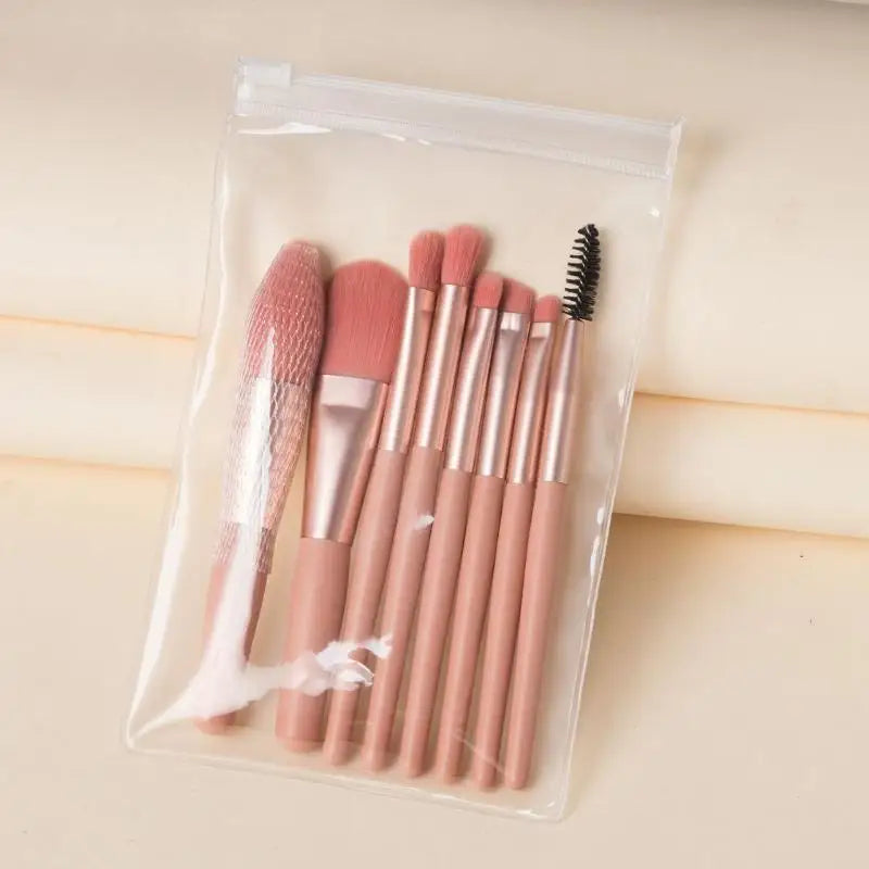 ✔8PCS Macaron Color Makeup Brush Set,Portable Mini Cosmetic Brushes with Travel Case for Foundation,Eyeshadow & Brow