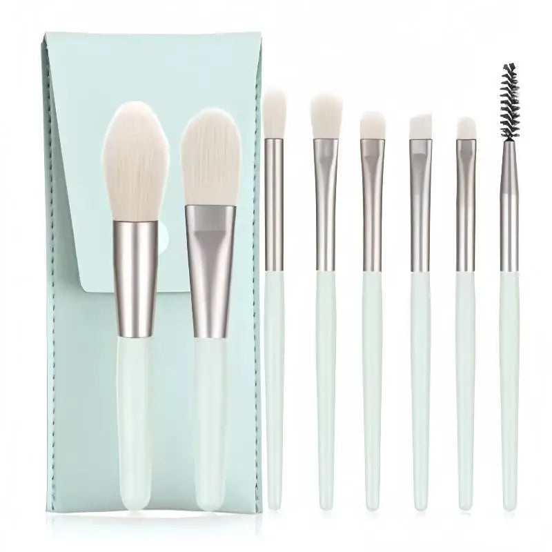 ✔8PCS Macaron Color Makeup Brush Set,Portable Mini Cosmetic Brushes with Travel Case for Foundation,Eyeshadow & Brow
