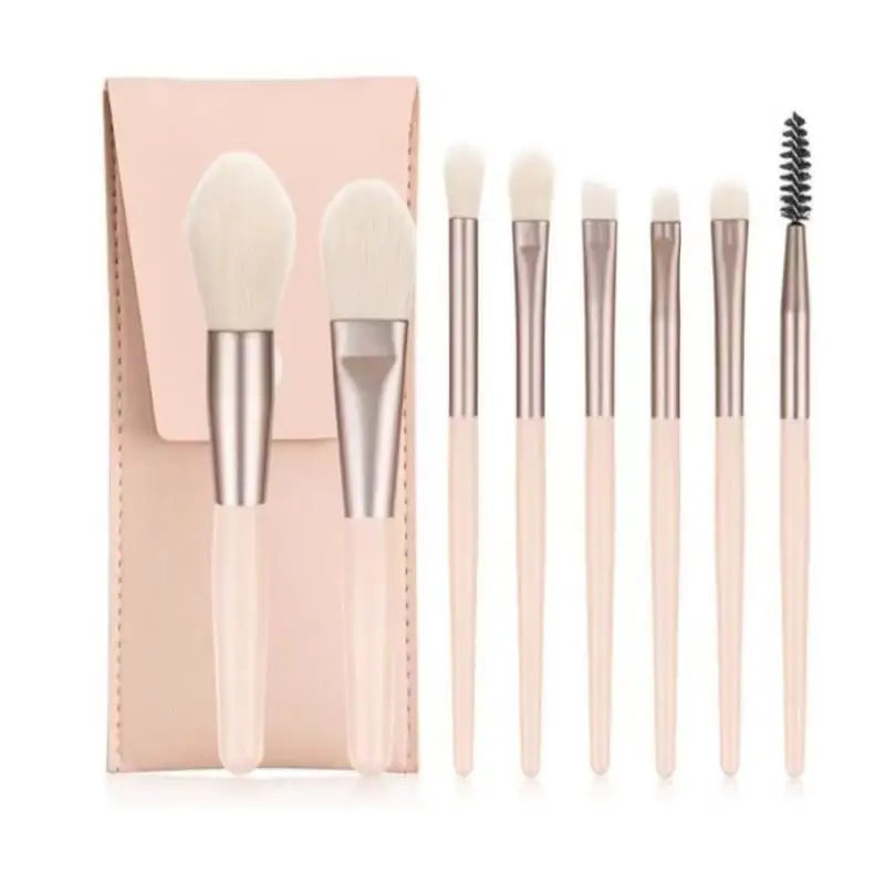 ✔8PCS Macaron Color Makeup Brush Set,Portable Mini Cosmetic Brushes with Travel Case for Foundation,Eyeshadow & Brow