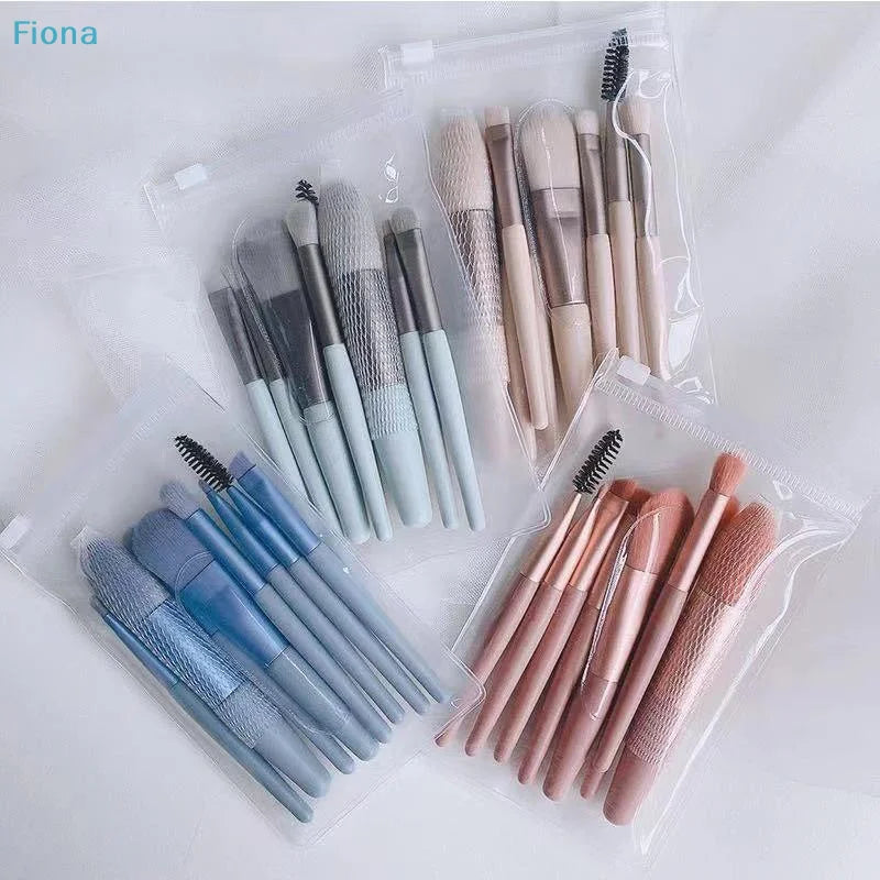 ✔8PCS Macaron Color Makeup Brush Set,Portable Mini Cosmetic Brushes with Travel Case for Foundation,Eyeshadow & Brow