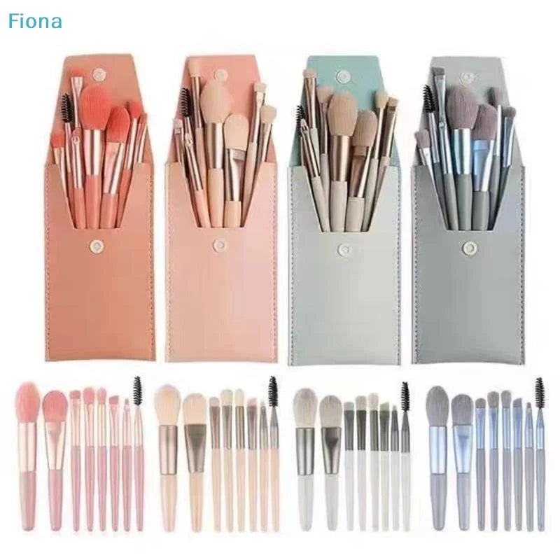 ✔8PCS Macaron Color Makeup Brush Set,Portable Mini Cosmetic Brushes with Travel Case for Foundation,Eyeshadow & Brow