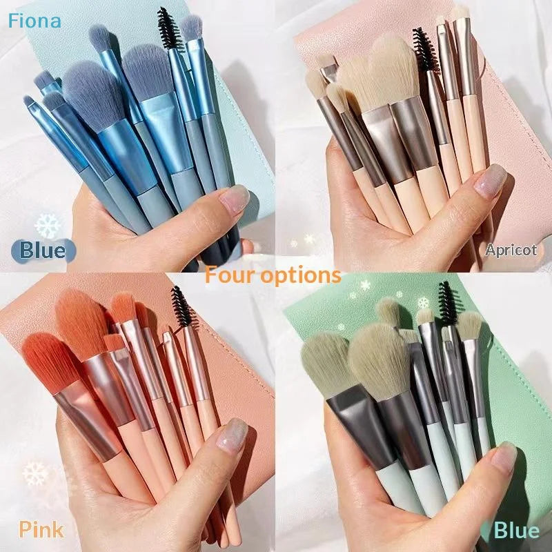 ✔8PCS Macaron Color Makeup Brush Set,Portable Mini Cosmetic Brushes with Travel Case for Foundation,Eyeshadow & Brow