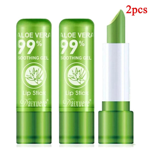2Pcs Aloe Vera Lipstick,Long Lasting Lip Care Nutritious Plumper Lip Balm Moisturizer Magic Temperature Color Change Lip Gloss