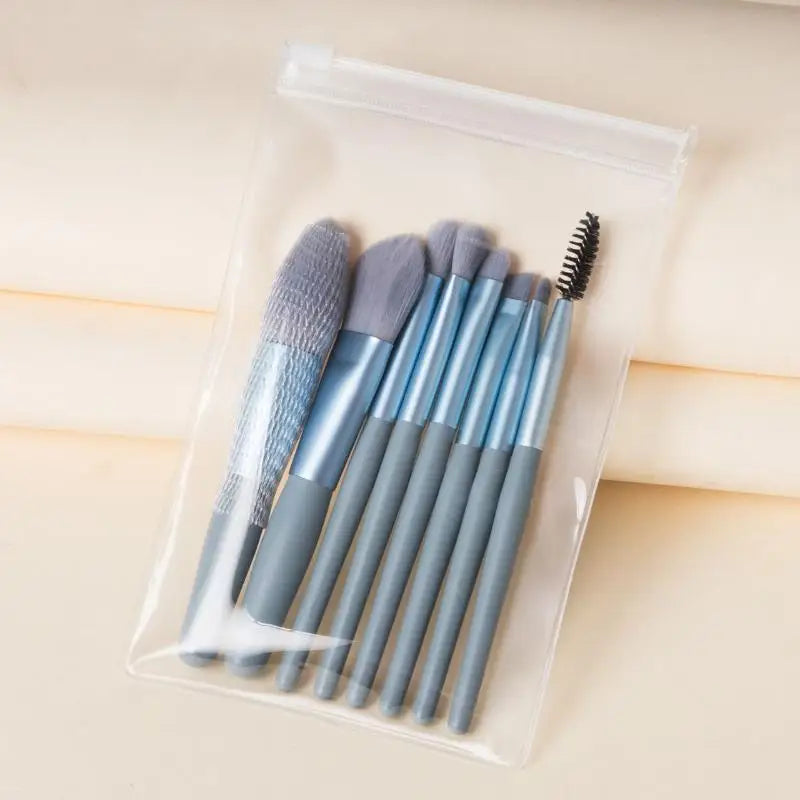 ✔8PCS Macaron Color Makeup Brush Set,Portable Mini Cosmetic Brushes with Travel Case for Foundation,Eyeshadow & Brow