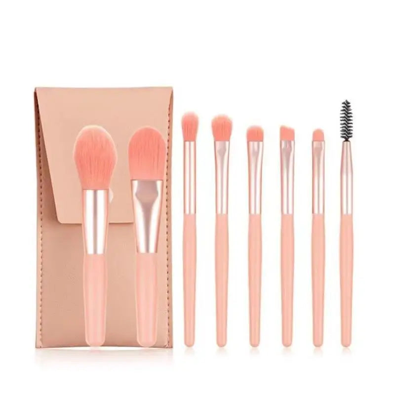 ✔8PCS Macaron Color Makeup Brush Set,Portable Mini Cosmetic Brushes with Travel Case for Foundation,Eyeshadow & Brow
