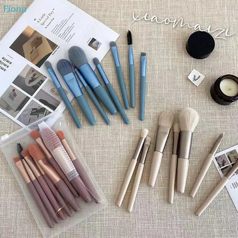 ✔8PCS Macaron Color Makeup Brush Set,Portable Mini Cosmetic Brushes with Travel Case for Foundation,Eyeshadow & Brow