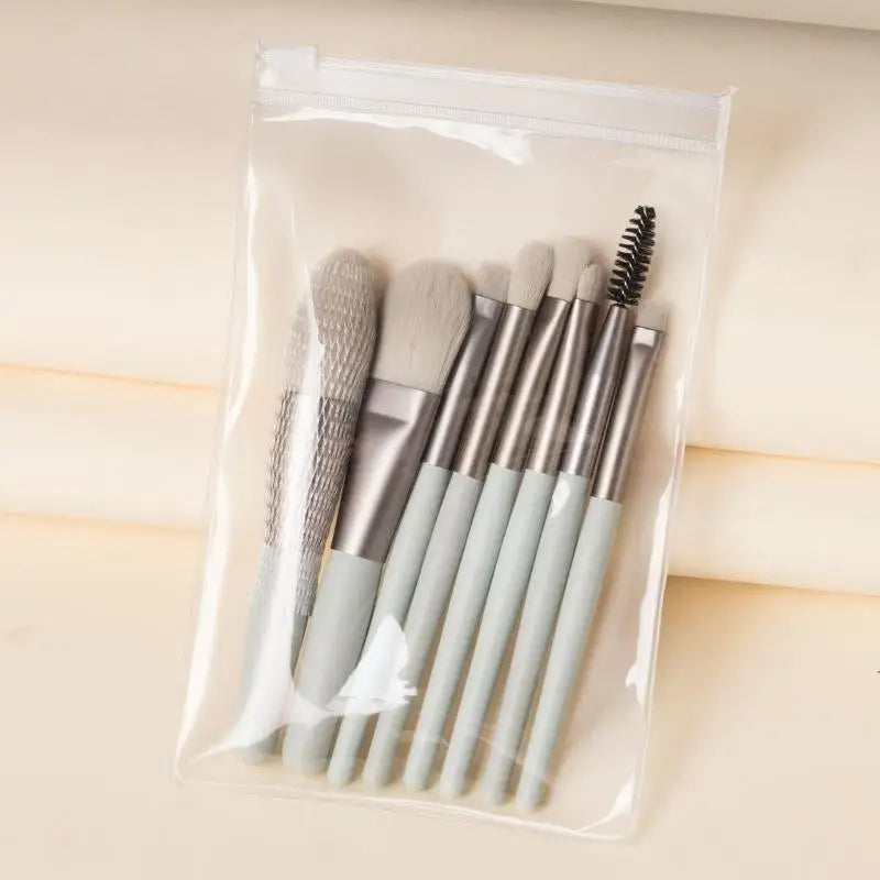 ✔8PCS Macaron Color Makeup Brush Set,Portable Mini Cosmetic Brushes with Travel Case for Foundation,Eyeshadow & Brow