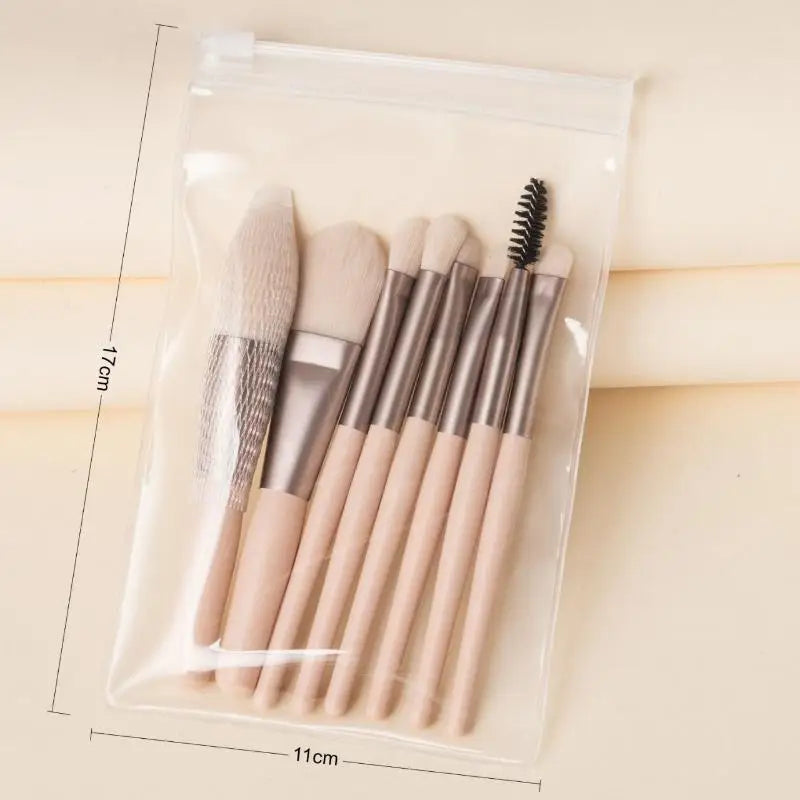 ✔8PCS Macaron Color Makeup Brush Set,Portable Mini Cosmetic Brushes with Travel Case for Foundation,Eyeshadow & Brow