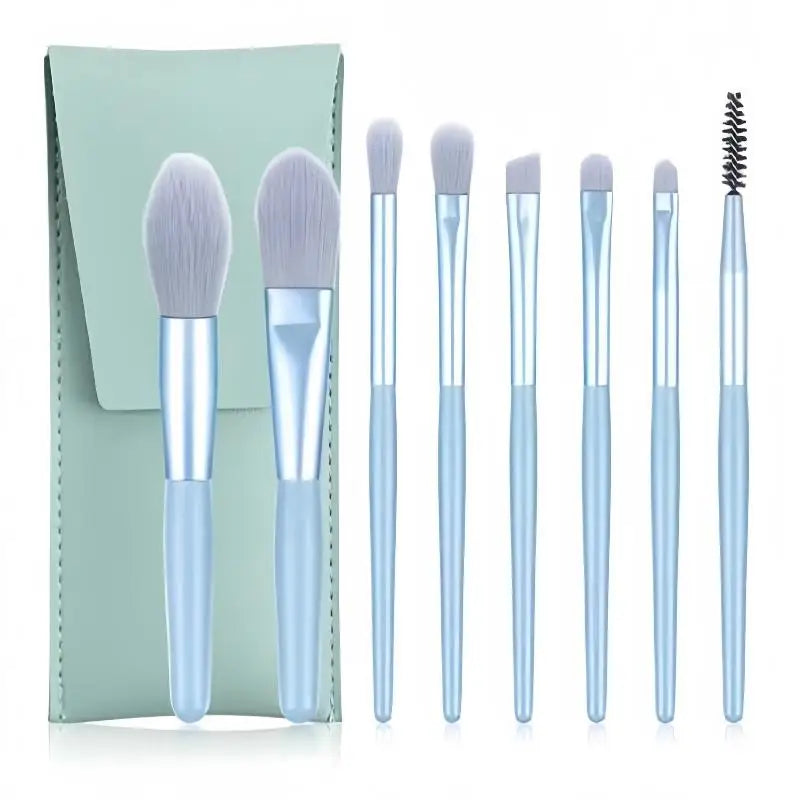 ✔8PCS Macaron Color Makeup Brush Set,Portable Mini Cosmetic Brushes with Travel Case for Foundation,Eyeshadow & Brow